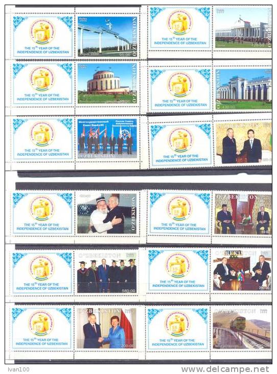 2006. Uzbekistan, 15y Of Independence, 57v + 35 Labels, Mint/** - Usbekistan