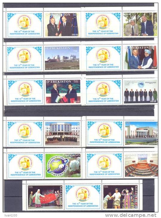 2006. Uzbekistan, 15y Of Independence, 57v + 35 Labels, Mint/** - Usbekistan