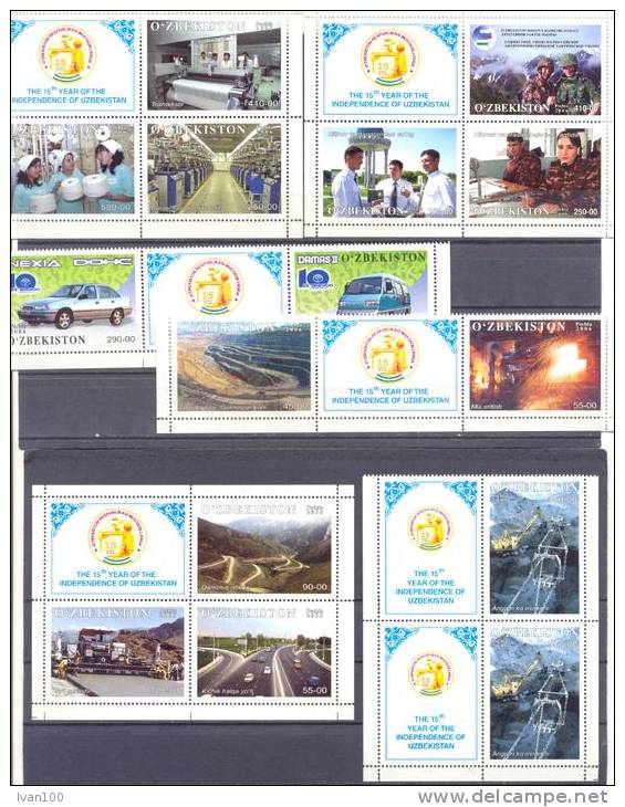 2006. Uzbekistan, 15y Of Independence, 57v + 35 Labels, Mint/** - Uzbekistán