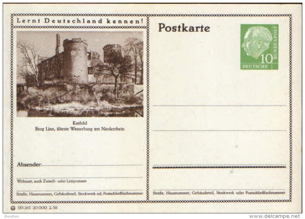 Germany/ Federal Republic- Stationery Postacard Unused - P24 Heuss Type I - Krefeld - Cartes Postales - Neuves