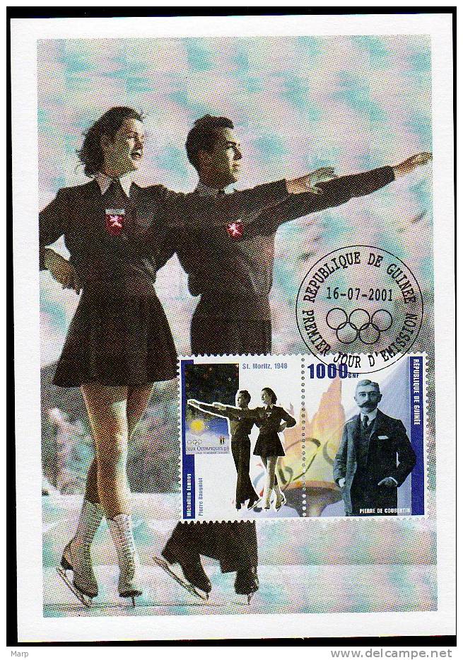 Republic De Guinee Olympics Figur Skating Pierre Bauguiet On Kind Of Maximcard Or Memorycard 2001 - Winter 1948: St. Moritz