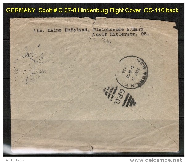 GERMANY   SCOTT # C 57-8 On 1936 HINDENBURG FLOWN COVER  TO ATLANTIC CITY - Other & Unclassified