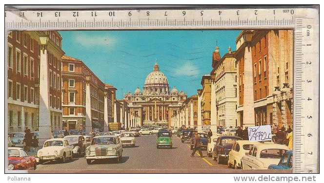 PO7722C# ROMA - VIA DELLA CONCILIAZIONE - AUTO RENAULT DAUPHINE - MERCEDES OLD CARS  VG ANNO SANTO 1975 - Transports