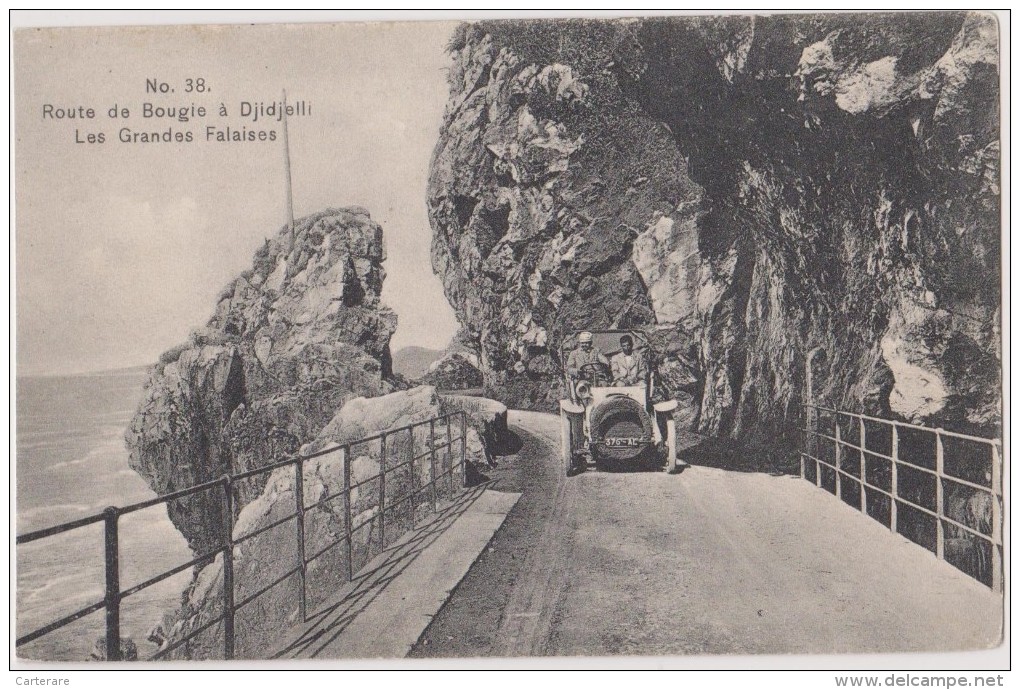 AFRIQUE,ALGERIE,époque Coloniale Française,1908,route De Bougie à Djidjelli,jijel,falaise,c Orniche,montagne,voiture Rar - Annaba (Bône)