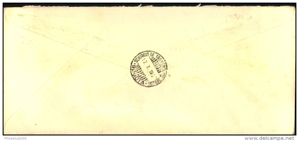 1927: Letter From New York To BOGOTA, Colombia With Green Sticker ""From Barranquilla Via Colombian Air Mail"". Letter F - 1c. 1918-1940 Covers