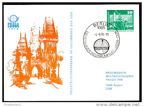 Sost. INTERKOSMOS 1978 Auf DDR PP16 C1/007b Privat-Postkarte BRÜCKENTURM PRAG Berlin NGK 6,00 € - Other & Unclassified