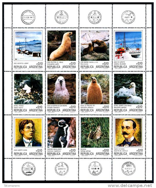 ARGENTINA ANTARTIDA 1986 Antarctic Bases & Polar Fauna, Sheetlet Of 12v** - Onderzoeksstations