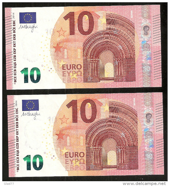 New Issue 2014!! Lot 2 Consecutive Numbers Greece  "Y" 10  EURO GEM UNC! Draghi Signature!!  "Y"   Printer  Y002C5! - 10 Euro