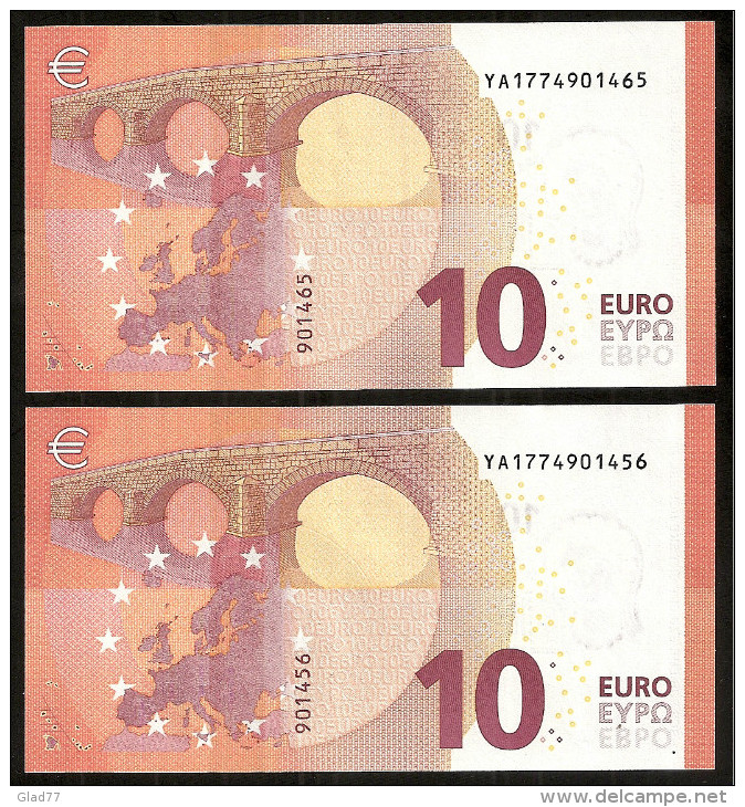 New Issue 2014!! Lot 2 Consecutive Numbers Greece  "Y" 10  EURO GEM UNC! Draghi Signature!!  "Y"   Printer  Y002C5! - 10 Euro