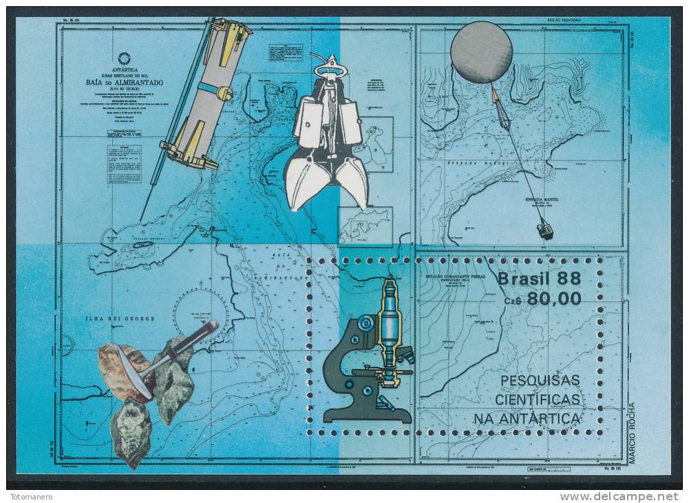 BRAZIL/Brasil 1988 ANTARTICA Scientific Expeditions Souvenir Sheet** - Onderzoeksstations