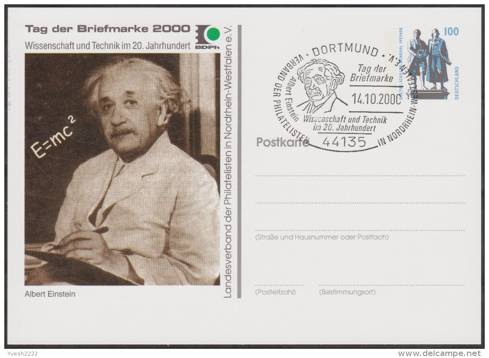 Allemagne 2000. Privatganzsache, Entier Postal Timbré Sur Commande. Albert Enstein, E = MC2 - Albert Einstein