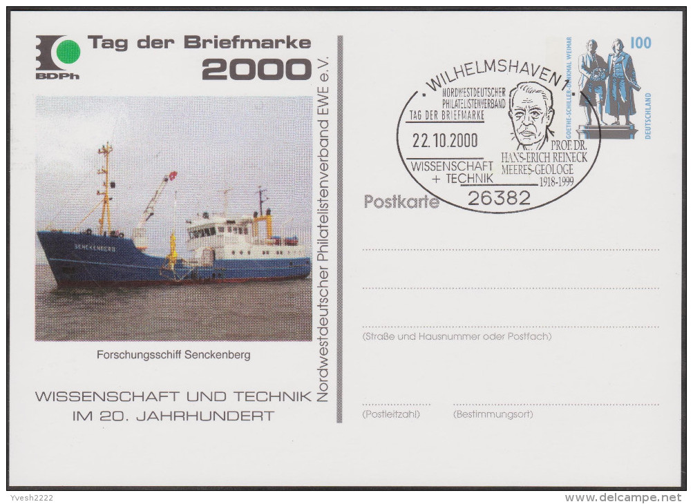 Allemagne 2000. Privatganzsache, Entier Postal Timbré Sur Commande. Bateau De Recherche Géologique. Reineck - Andere & Zonder Classificatie