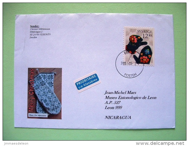 Sweden 2011 Cover To Nicaragua - Gloves Flowers Christmas - Cartas & Documentos