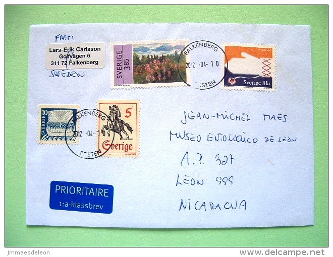 Sweden 2012 Cover To Nicaragua - Glove Forest Postman On Horse Ship - Covers & Documents