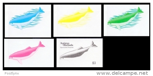 ANTIGUA & BARBUDA 1983 Whales Spectacled Porpoise $3 PROGRESSIVE PROOFS:5 Items - Ballenas