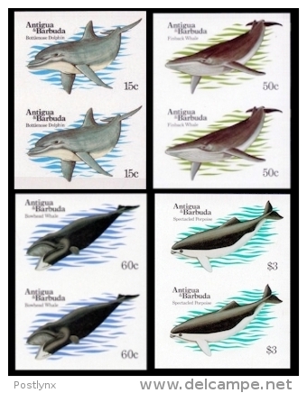 ANTIGUA & BARBUDA 1983 Whales. IMPERF.PAIRS:4 (8 Stamps)    [non Dentelé,Geschnitten,no Dentado,non Dentellato] - Baleines