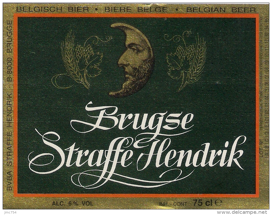 Etiquette Bière Belge. . Bière Brugse Straffe Hendrik - Cerveza