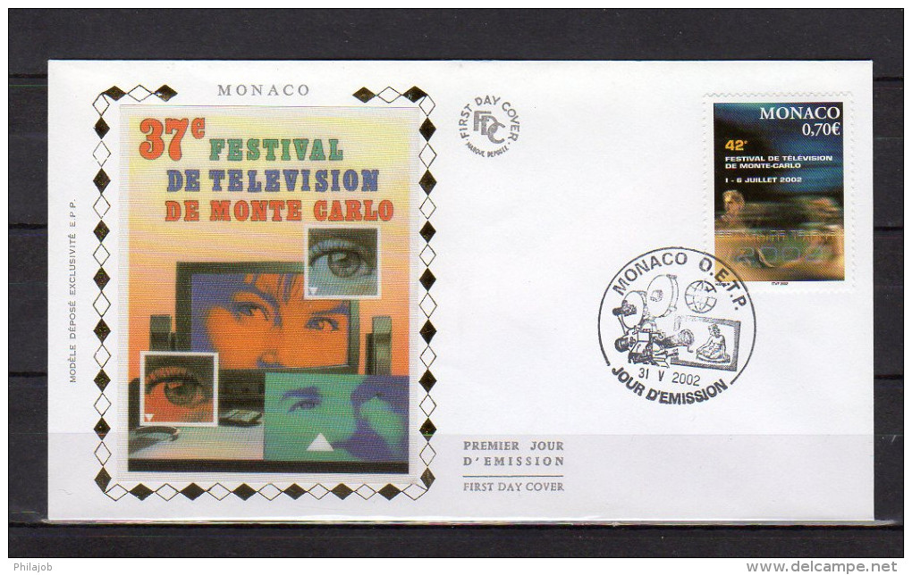 MONACO 2002 : FDC En Soie " 42ème FESTIVAL DE TELEVISION DE MONTE-CARLO " N° YT 2351. Parfait état. - FDC