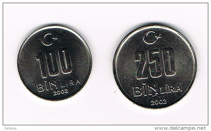 ¨¨ TURKIJE  100 En 250  BIN  LIRA  2002 - Turquie