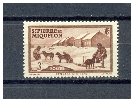 ST PIERRE & MIQUELON 1v 1938 3c DOGS DOG SLED POLAR * MH - Neufs