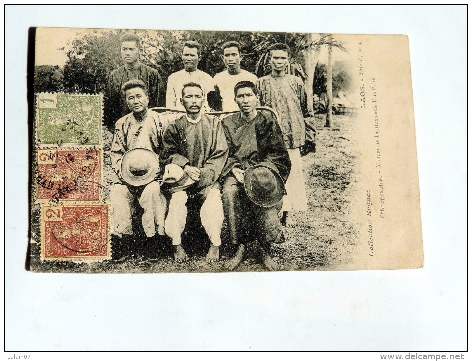 Carte Postale Ancienne : LAOS : Mandarins Laotiens Aux HUA PAHN , 3 Timbres - Laos