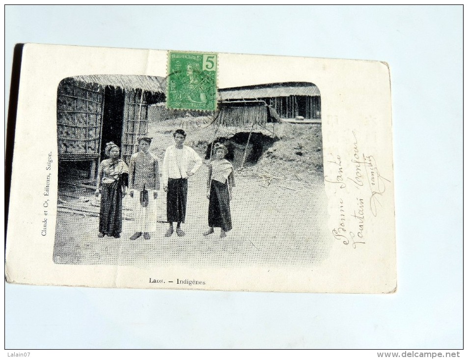 Carte Postale Ancienne : LAOS : Indigènes ,  Timbre - Laos