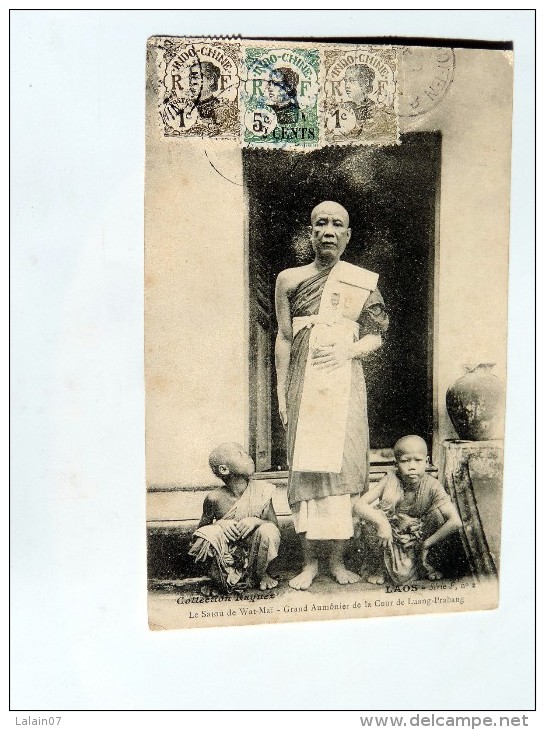 Carte Postale Ancienne : LAOS : Le Satou De Wat-Maï , Grand Aumonier De La Cour De LUANG PRABANG,  3 Timbres - Laos