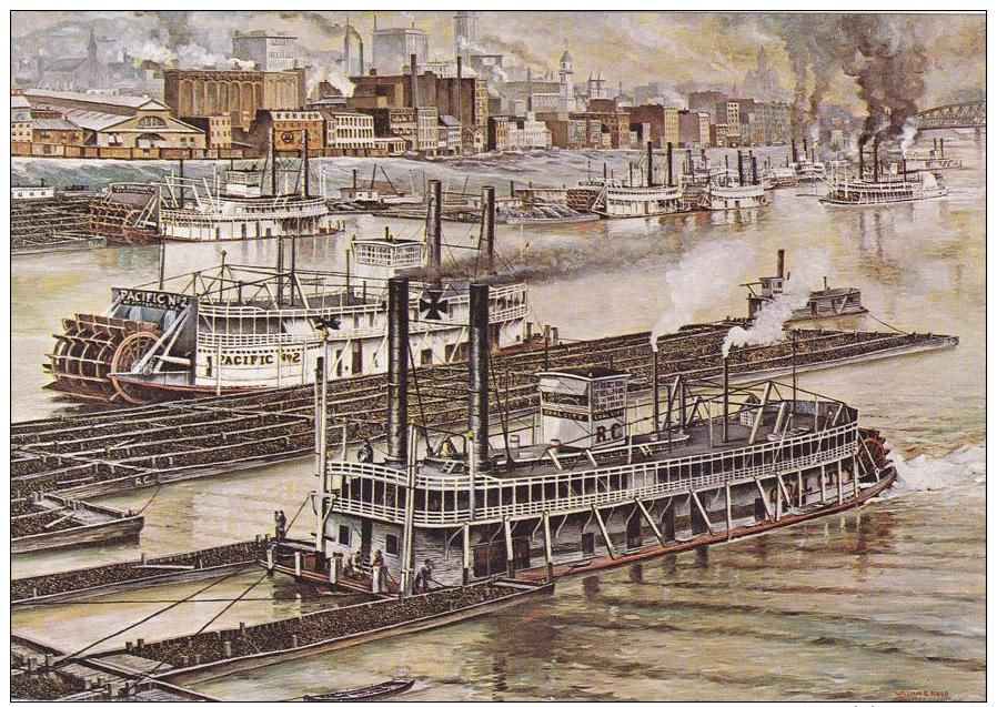 Artist Drawn Paddle Steamers In Pittsburgh Harbour In 1900 Shipping Postcard (S11852) - Paquebots