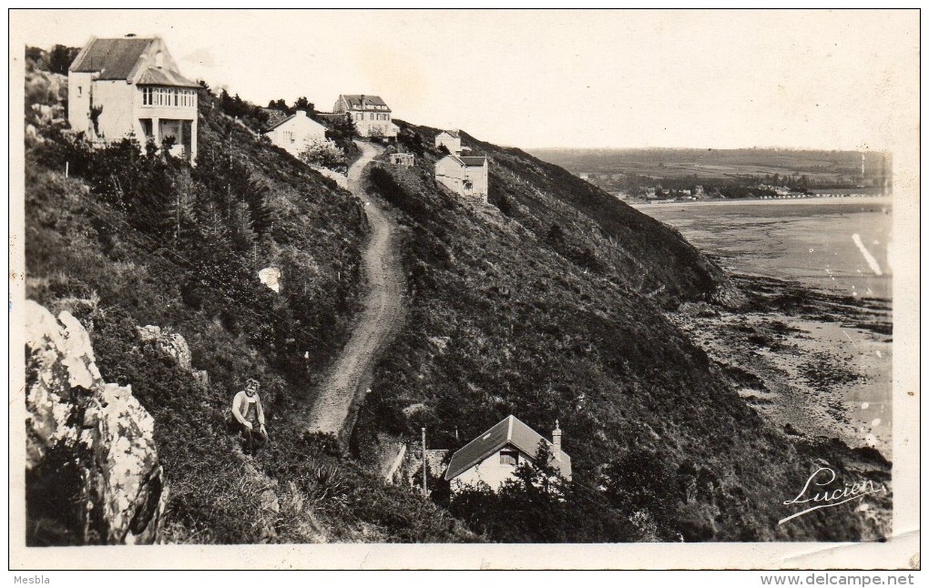 CPSM  -  CHAMPEAUX  (50)   La Descente à La Plage Et La Falaise -  Au Fond  St Jean Le Thomas - Autres & Non Classés