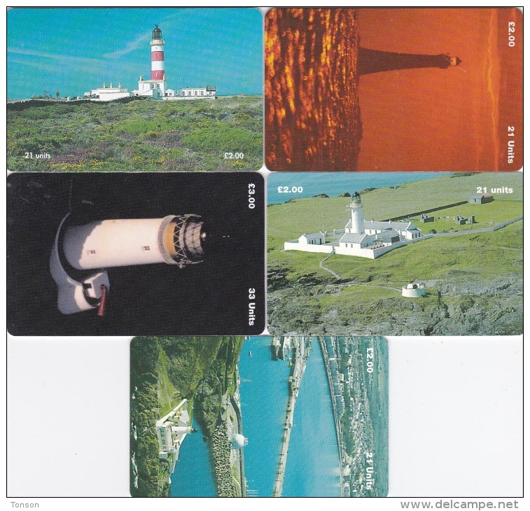 Isle Of Man, MAN 137 - 139 And 143 - 144, Set Og 5 Lighthouses, 2 Scans . - Isle Of Man