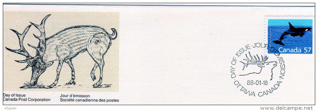 Canada: 1988 Belle Fdc Faune Du Canada L'épaulard Orque - Ballenas