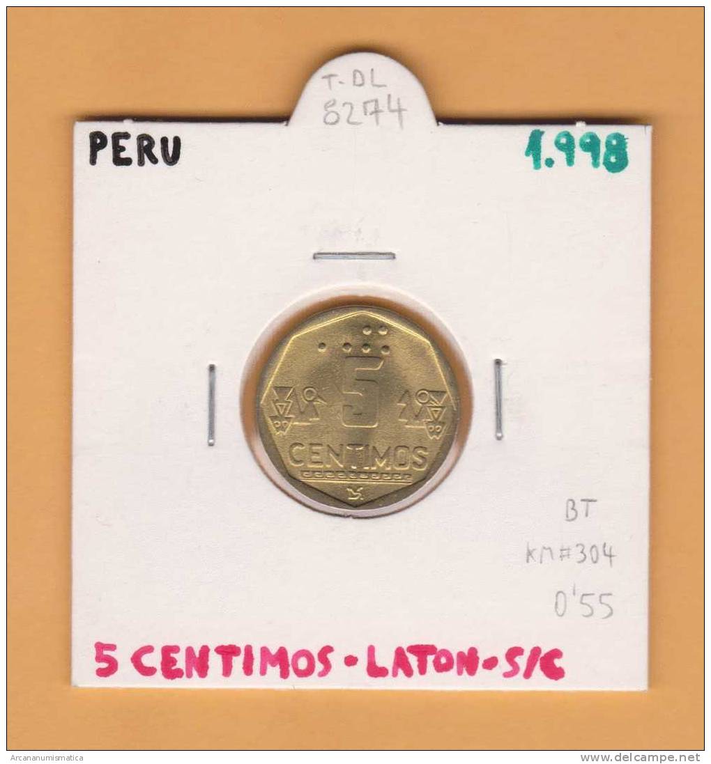 PERU  5  CENTIMOS  1.998  LATON   KM#304  SC/UNC      DL-8274 - Pérou