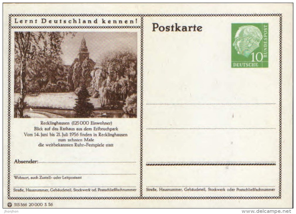 Germany/Federal Republic - Stationery Postcard Unused - P24 - Recklinghausen - Cartes Postales - Neuves