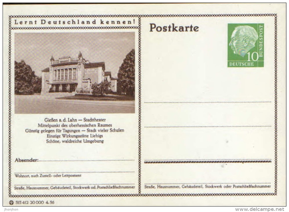 Germany/Federal Republic - Stationery Postcard Unused - P24 - Giessen A.d. Lahn,Stadttheater - Cartes Postales - Neuves