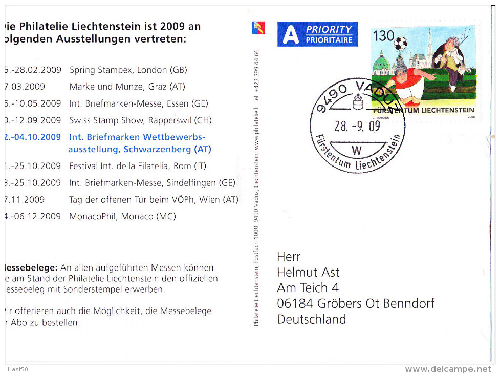 Liechtenstein - EM Schweiz/Österreich Auf Karte Zur BMA Scharzenbach - 2009 - Storia Postale