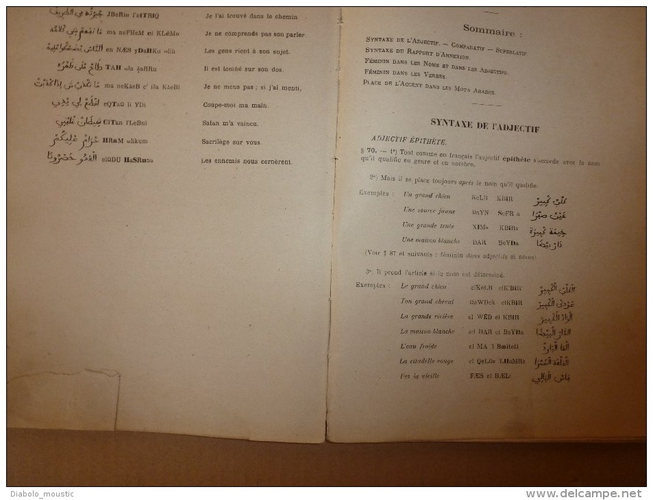 1925-1926 COURS d'ARABE Nord-Africain destiné aux officiers pour leur permettre de pénétrer les secrets de la langue