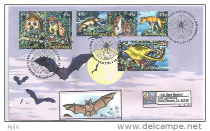 AUSTRALIE.les Créatures De La Nuit (faune Nocturne) Chouette,chauve-souris,dasyure,ecureil Volant,etc. Belle Lettre FDC - Bats