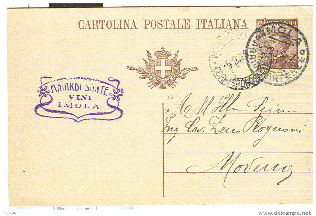 MAIARDI SANTE,IMOLA, CARTOLINA COMMERCIALE VIAGGIATA  1926, PER MODENA, - Imola