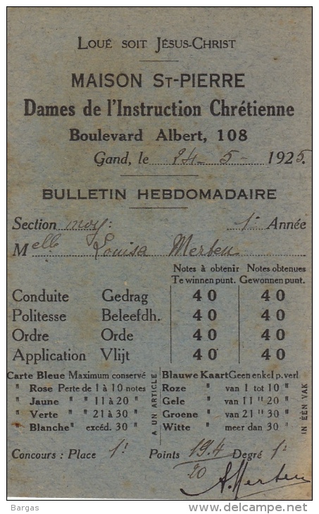 Bulletin Maison Saint Pierre Dames De L´instruction Chrétienne Gand - Diploma's En Schoolrapporten