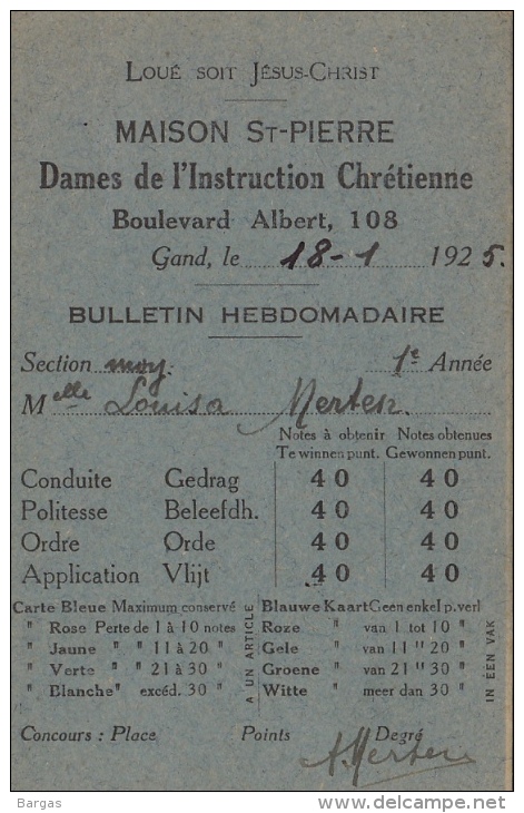 Bulletin Maison Saint Pierre Dames De L´instruction Chrétienne Gand - Diplômes & Bulletins Scolaires