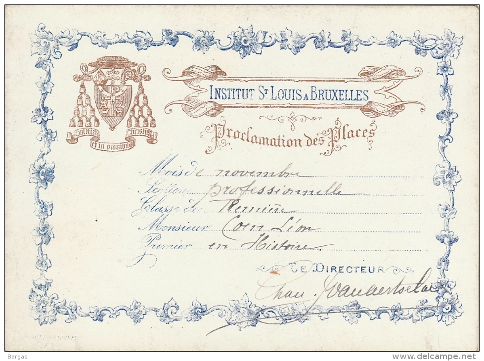 Bulletin Carte De Porcelaine Institut Saint Louis Bruxelles - Diploma's En Schoolrapporten