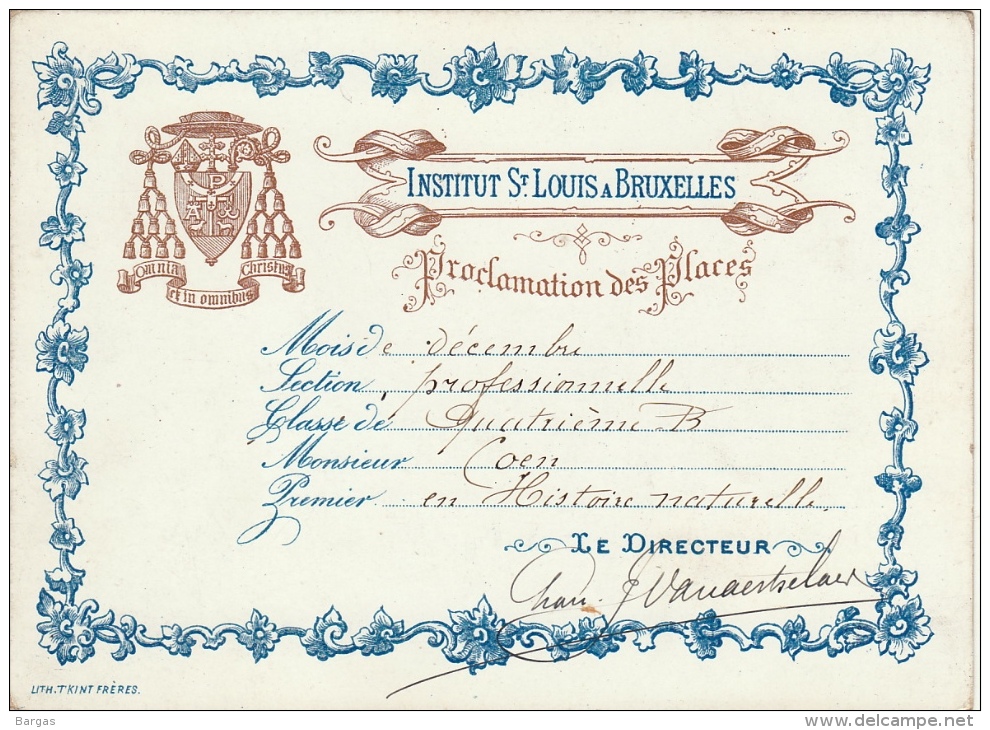 Bulletin Carte De Porcelaine Institut Saint Louis Bruxelles - Diploma's En Schoolrapporten