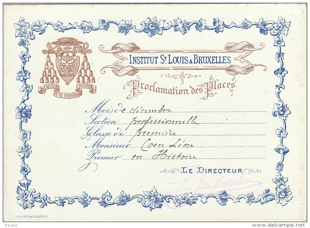 Bulletin Carte De Porcelaine Institut Saint Louis Bruxelles - Diploma's En Schoolrapporten