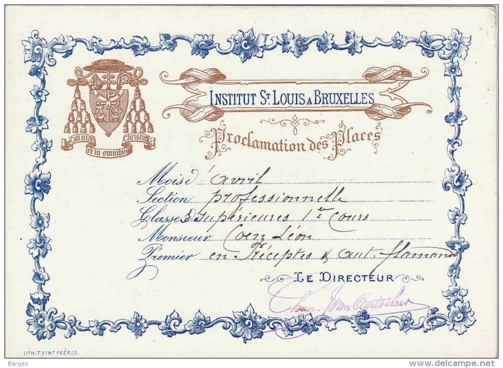 Bulletin Carte De Porcelaine Institut Saint Louis Bruxelles - Diploma's En Schoolrapporten