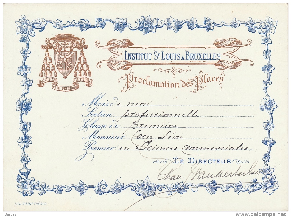 Bulletin Carte De Porcelaine Institut Saint Louis Bruxelles - Diploma's En Schoolrapporten