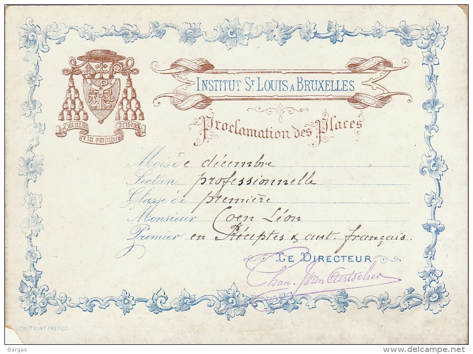 Bulletin Carte De Porcelaine Institut Saint Louis Bruxelles - Diploma's En Schoolrapporten