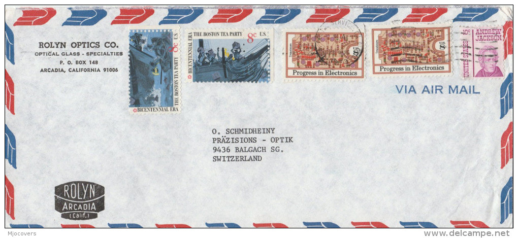 1973 Air Mail USA COVER  Stamps  TRANSISTORS ELECTRONICS, BICENTENNIAL BOSTON TEA PARTY Electric Electricity - Electricity