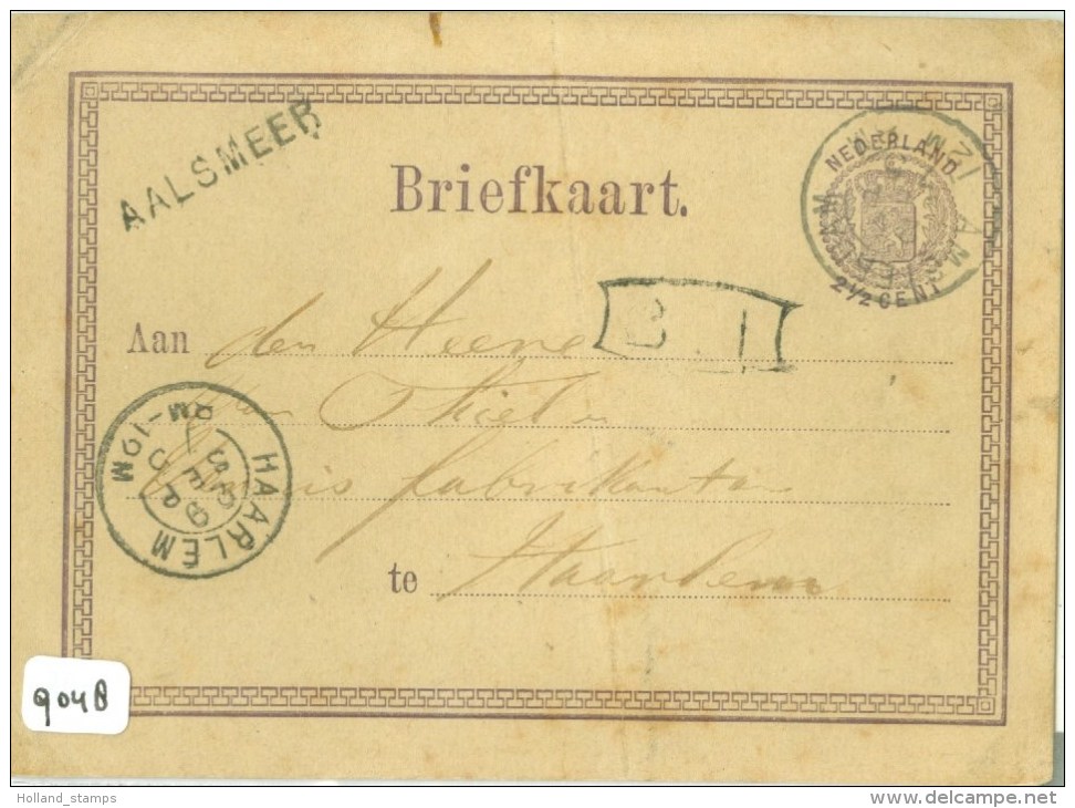 HANDGESCHREVEN BRIEFKAART Uit 1875 Van LANGSTEMPEL AALSMEER Naar HAARLEM  (9048) - Ganzsachen