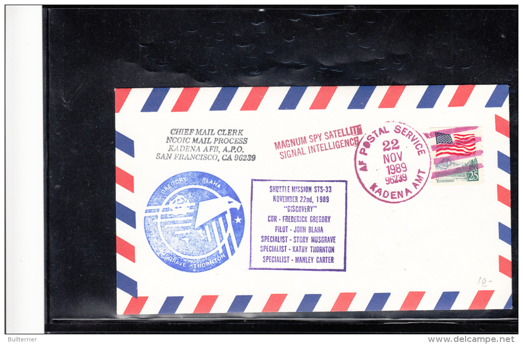 SPACE -   USA -  1989 - STS- 33 MAGNUM SPY SATELLITE COVER WITH  KADENA   POSTMARK - Etats-Unis