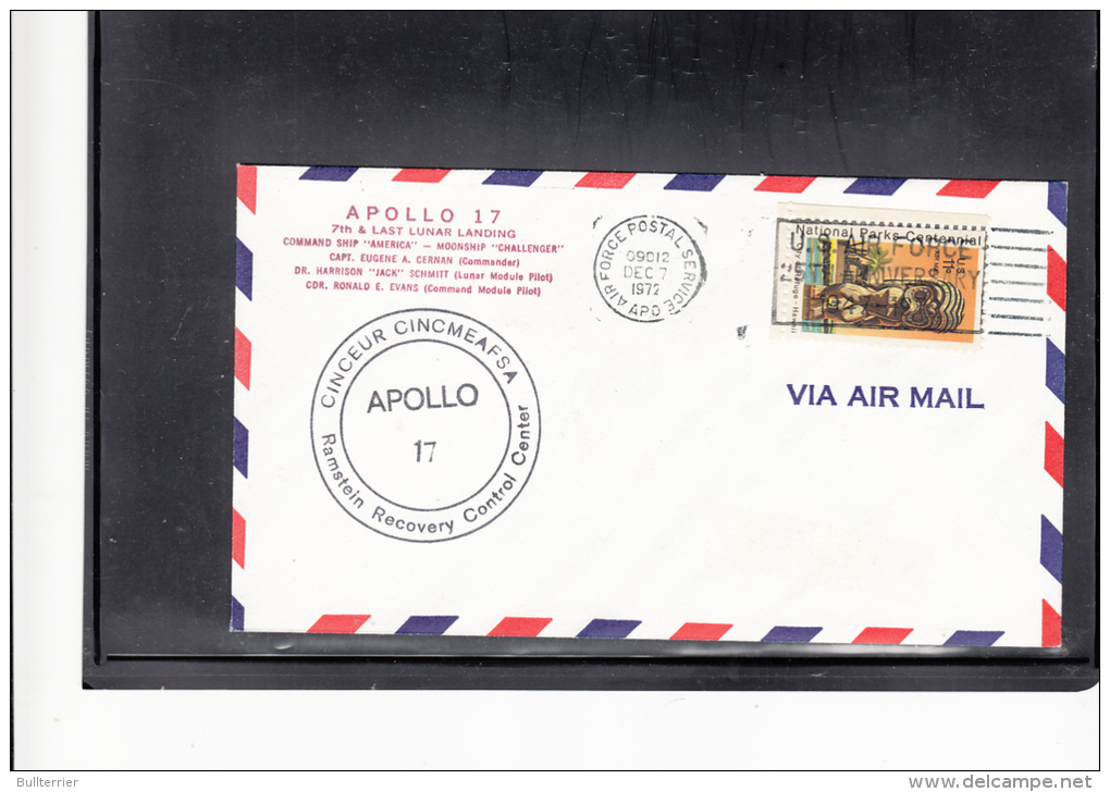 SPACE -   USA -  1972-  APOLLO 17 LAST LUNAR LANDING COVER WITH  APO  POSTMARK  AND RAMSTEIN CACHET - United States